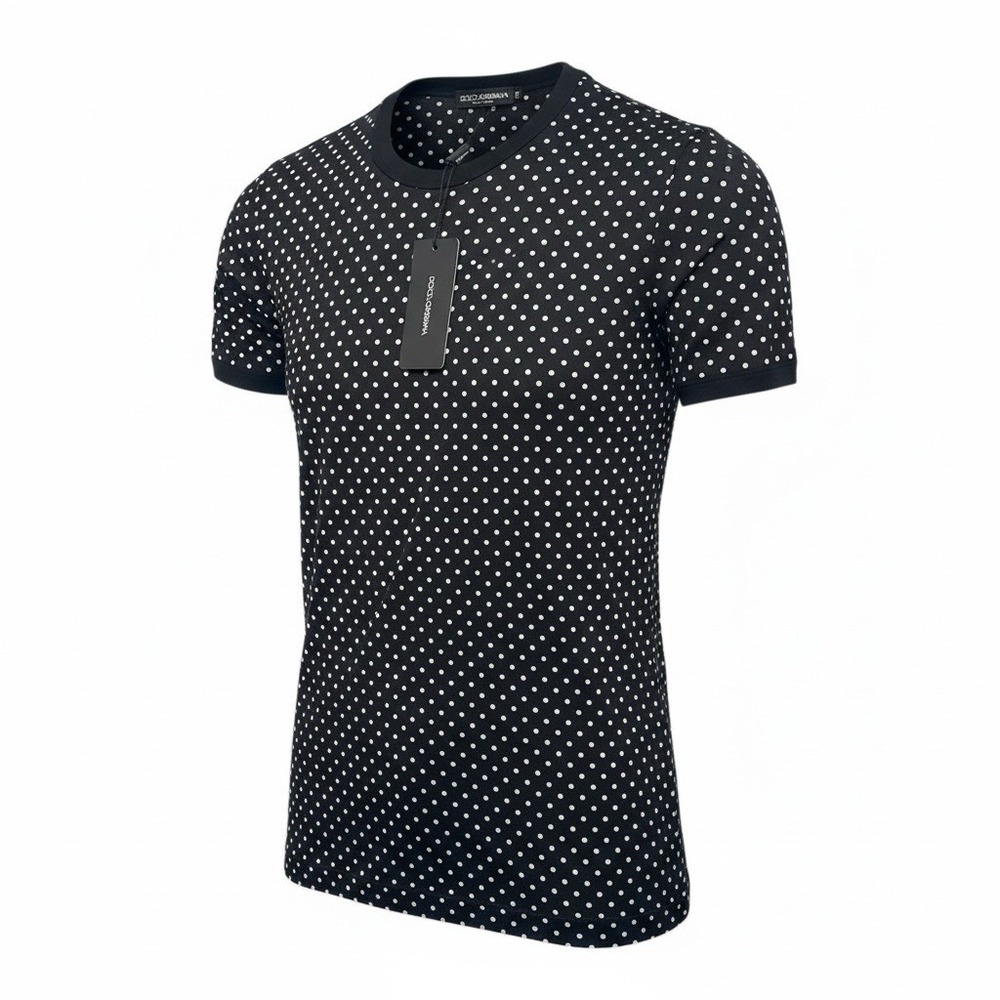 Dolce & Gabbana Polka Dot T-Shirt Navy White Crown Logo Size 48 Made Italy